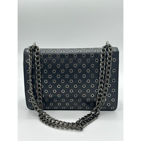 Prada Black Leather Grommet Flap Shoulder Bag*EXCELLENT w/COA Dustbag - Picture 9 of 16